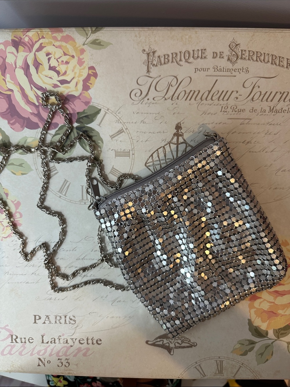 Silver Sequin Crossbody Bag with Chain Strap new never used